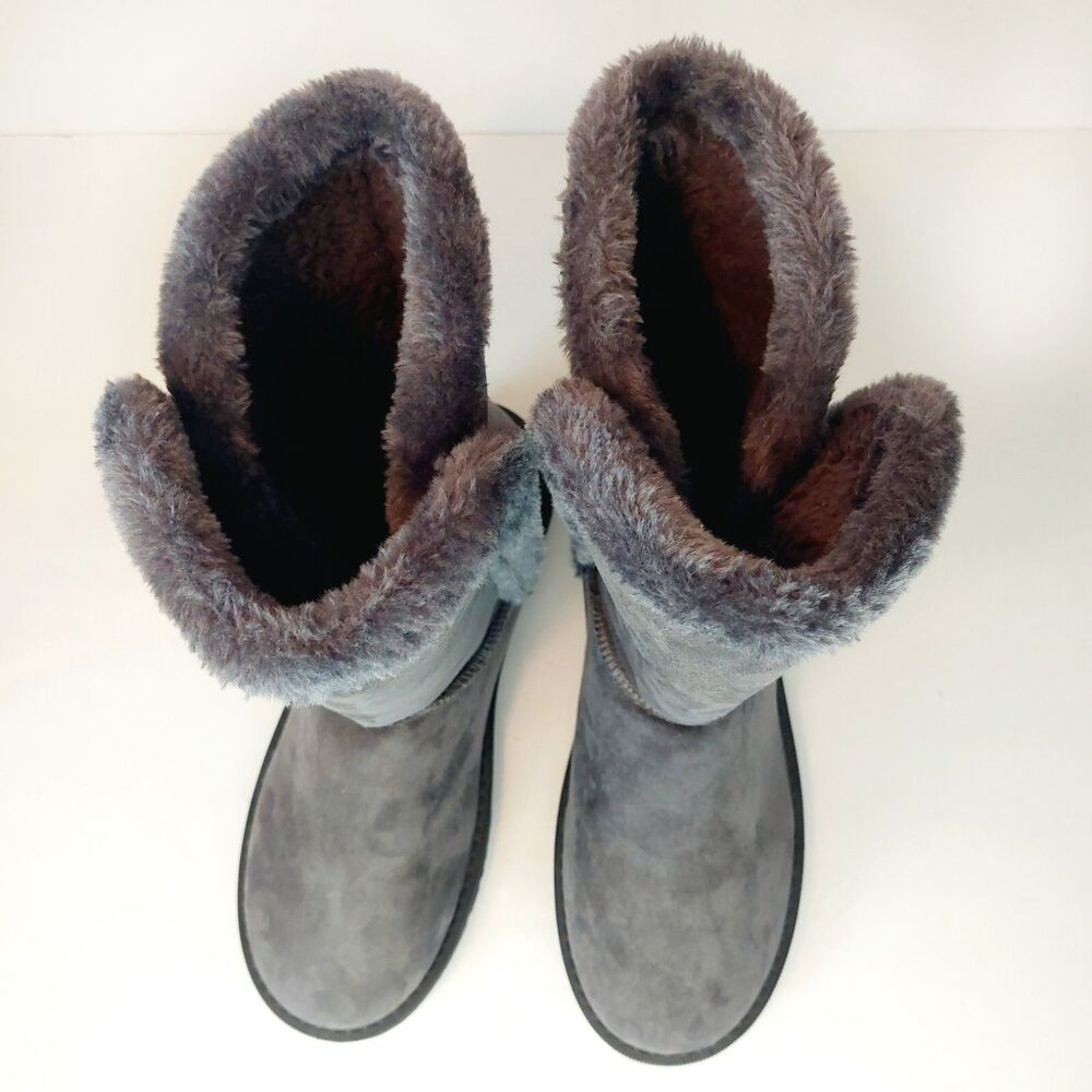 Sag Habor Gray Bailey Button Bling Faux Suede Fur Lined Boots Sz 9 - Picture 4 of 7